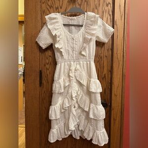 LoveShackFancy Romantic Ruffled offwhite Midi Dress sz 2/4